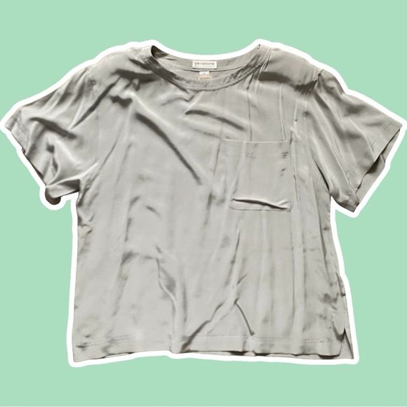 NWT ~ VTG ~ 1990s ~ Liz Claiborne ~ Silver Gray Pocket Silk Shirt ~ Size 14 - Picture 1 of 5